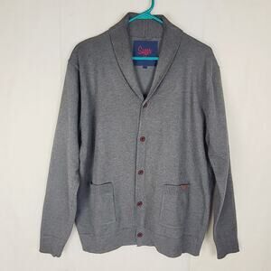 Sugar grey cardigan Size Large shawl collar button front Preppy Grandpacore